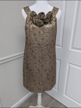 Maggy London Metallic Bronze Brocade Dress